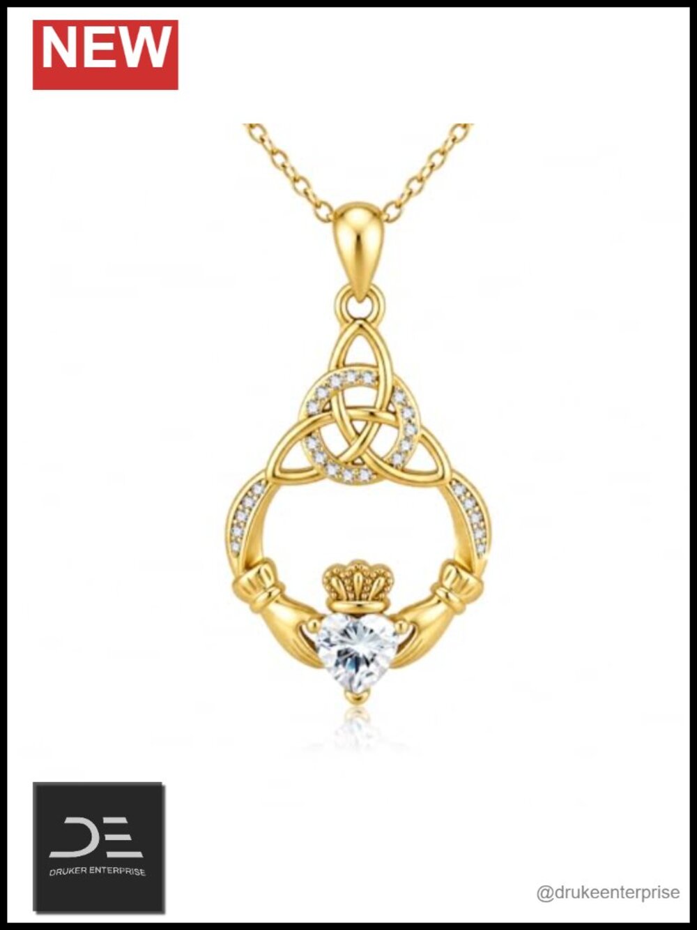 Sterling Silver Irish Claddagh Pendant Necklace Celtic Knot 18+2" Women's